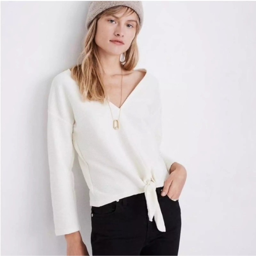 Madewell Texture And Thread Tie Front Top Size L Women V Neck Preppy Cotton